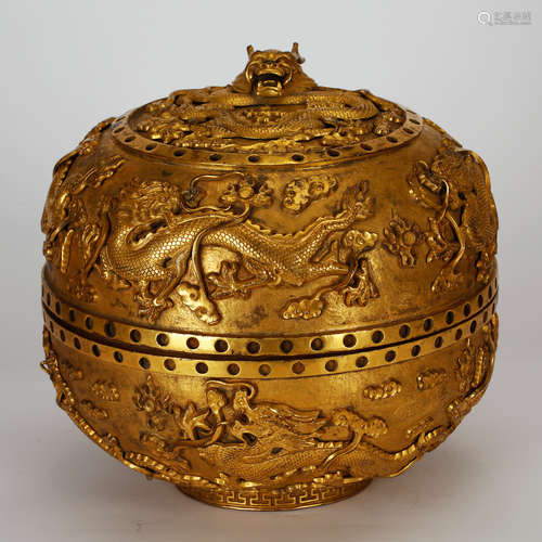 CHINESE GILT BRONZE DRAGON BOX