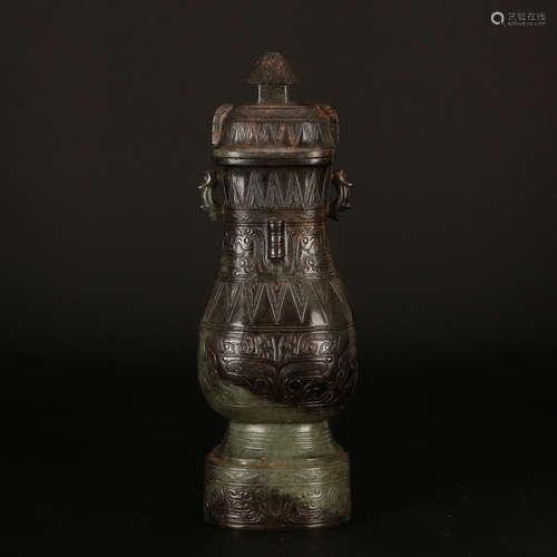 CHINESE JADE CARVED COVER VASE