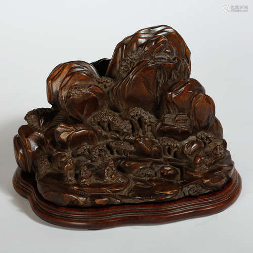 CHINESE CHENXIANG WOOD CARVED LANDSCAPE