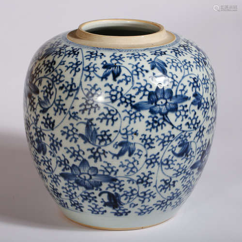 CHINESE BLUE AND WHITE FOLIAGE JAR