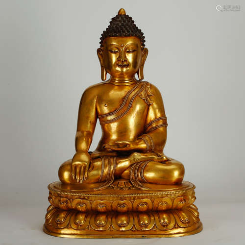 CHINESE GILT BRONZE FIGURE OF SHAKYAMUNI