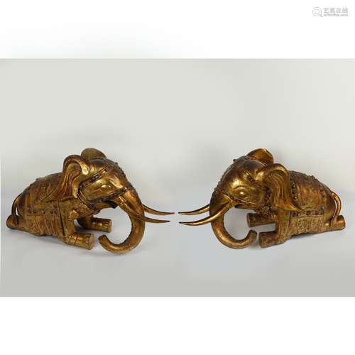 CHINESE GILT BRONZE ELEPHANTS