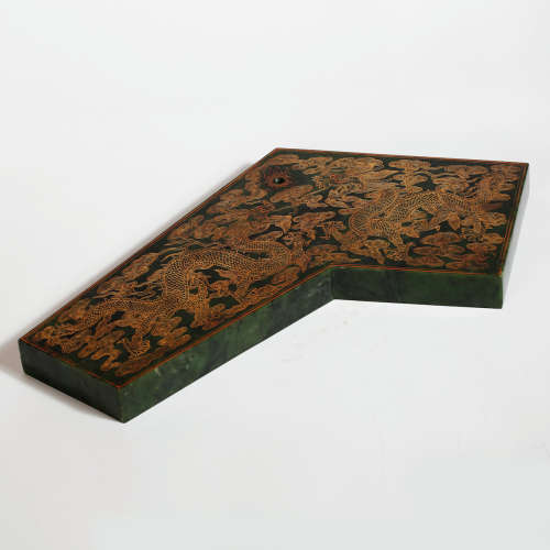 CHINESE SPINACH JADE GILDED PLAQUE