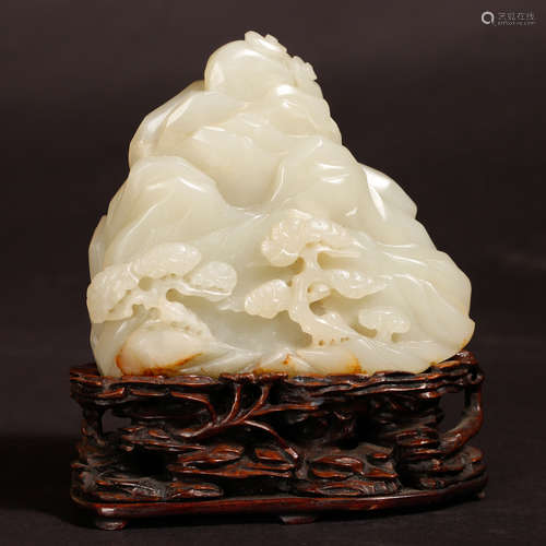 CHINESE WHITE JADE CARVED LANDSCAPE