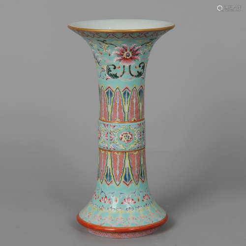 CHINESE FAMILLE ROSE PORCELAIN GU VASE