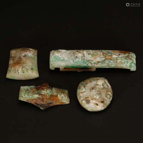 CHINESE JADE CARVED SWORD FITTINGS, SET OF 4