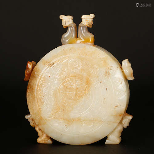 CHINESE JADE CARVED ARCHAIC FLASK VASE