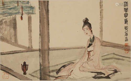 CHINESE INK AND COLOR PAINTING OF LADY