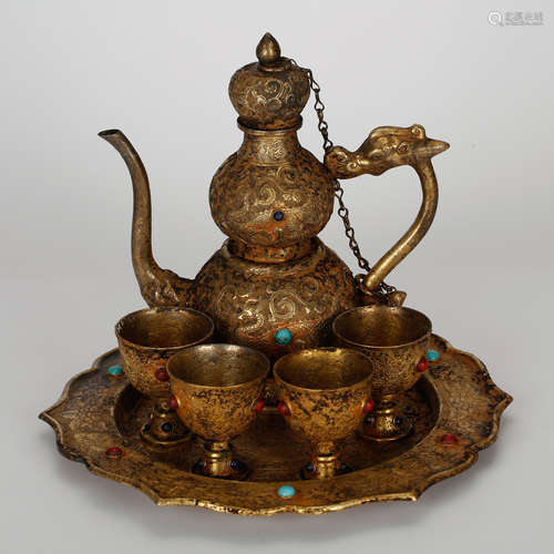 CHINESE GILT BRONZE WINE SET