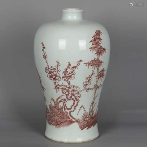 CHINESE IRON RED UNDERGLAZE MEIPING VASE