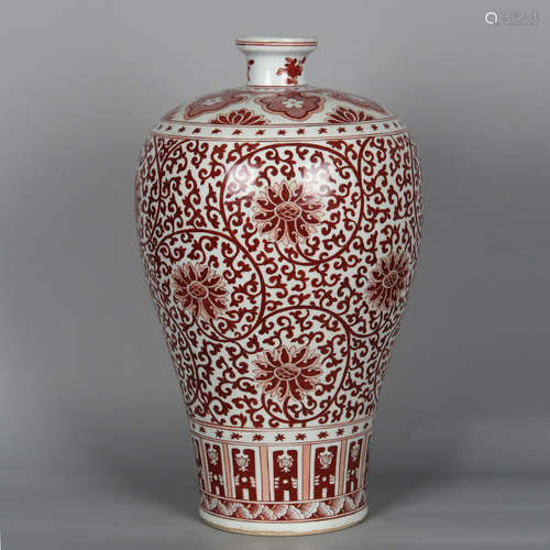 CHINESE IRON RED UNDERGLAZE FOLIAGE MEIPING VASE