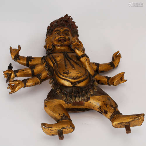 CHINESE GILT BRONZE FIGURE OF MAHAKALA