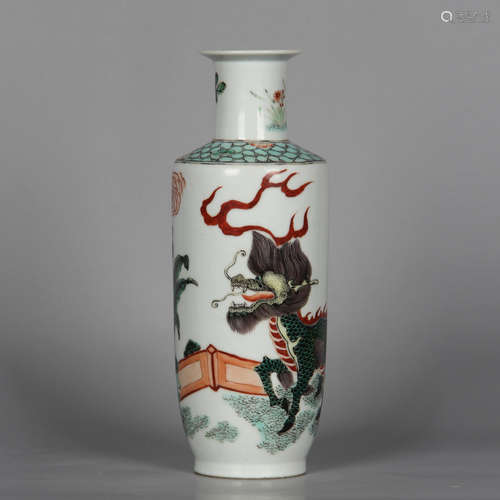 CHINESE FAMILLE ROSE PORCELAIN ROULEAU VASE