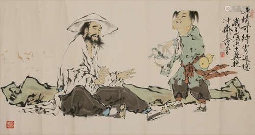 CHINESE INK AND COLOR PAINTING OF FIGURE