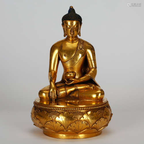 CHINESE GILT BRONZE SEATED MANJUSRI