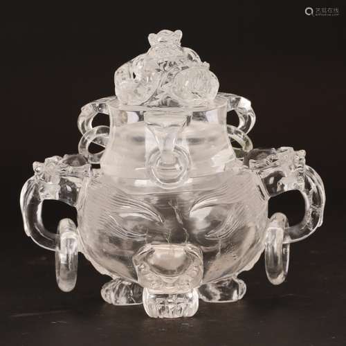 CHINESE CRYSTAL CARVED TWIN EAR CENSER