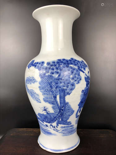 A BLUE AND WHITE FIGURE PATTERN VASE