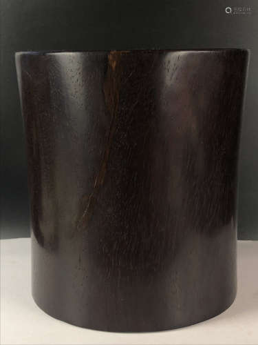 A WOOD CARVED BRUSH POT
