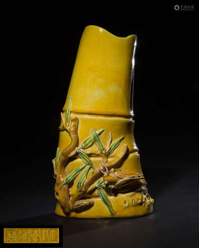 YELLOW GLATED BAMBAOO SHAPED VASE