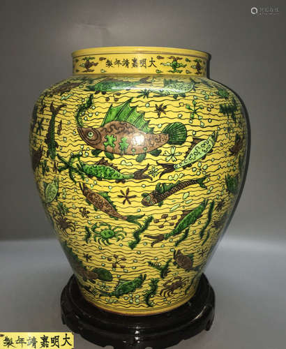 A SANCAI FISH PATTERN JAR