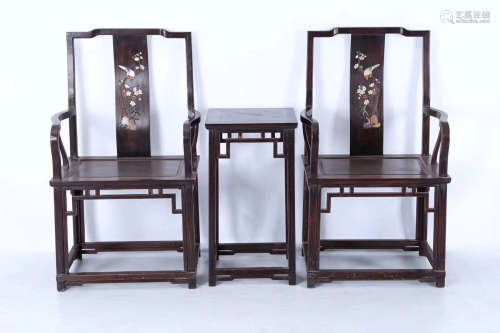 SET OF ZITAN WOOD CHAIRS AND TABLE