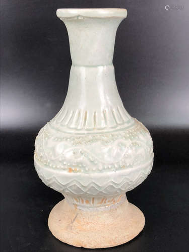 A YINGQING CELADON INCISED DESIGN VASE