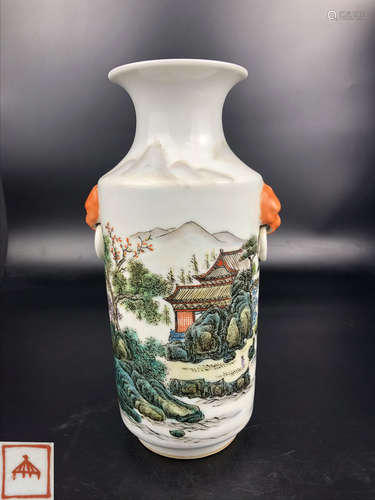 A FAMILLE-ROSE LANDSCAPE PATTERN VASE