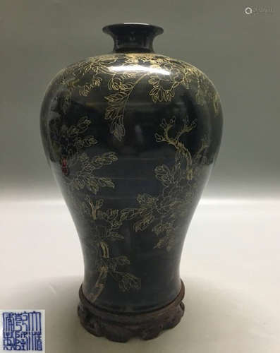 A UGYEN GLAZED FLORAL AND BIRD PATTERN MEI VASE