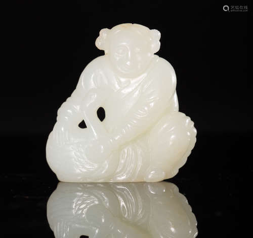 A HETIAN JADE BOY PLAYS GOOSE ORNAMENT