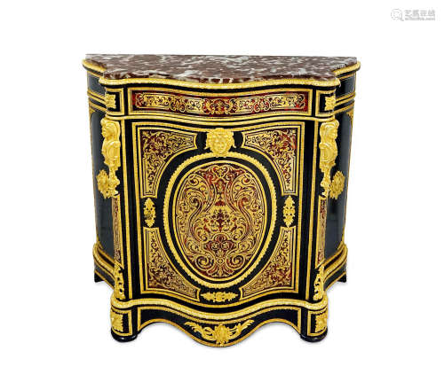 法国 拿破仑三世时期 布勒风格 玳瑁镶嵌细铜丝配比利牛斯大理石边柜
