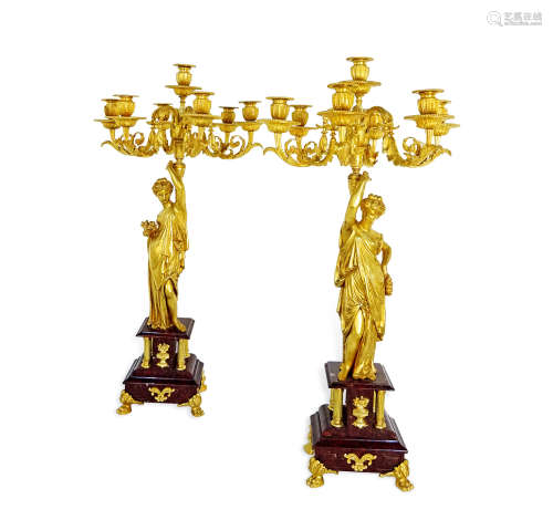 法国 拿破仑三世时期 铜鎏金人物烛台
