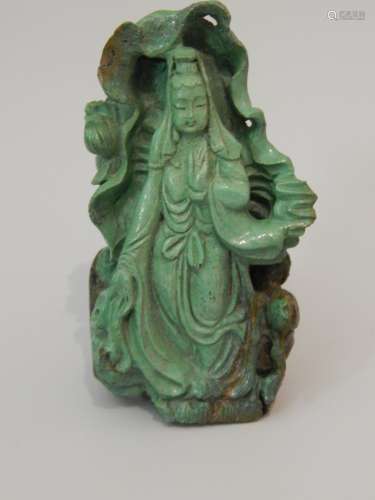 Sculpture en turquoise représentant une Kwanin deb...