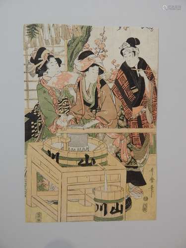 Utamaro. Partie de tryptique. Fabriquant le shiro ...