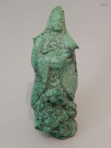 Sculpture en turquoise représentant une Kwan in de...