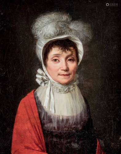 Ecole FRANCAISE vers 1830 - Portrait de femme au châle rouge