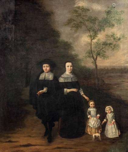 Ecole HOLLANDAISE du XVIIe siècle, entourage de Gerard TER BORCH - Famille dans un paysage