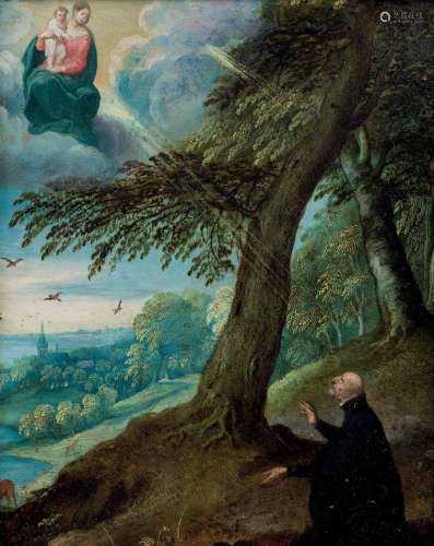 Ecole FLAMANDE du début du XVIIe siècle - La Vierge et l’Enfant apparaissant à un Jésuite