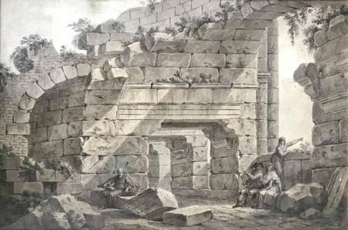 Charles-Louis CLERISSEAU (Paris 1721-1820) - Caprice de ruines animées