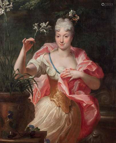 Attribué à Jean RANC (Montpellier 1674 - Madrid 1735) - Portrait de femme à la branche de lilium