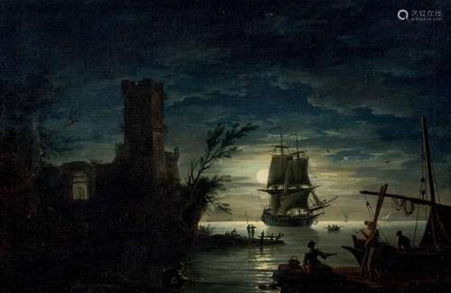 Jean HENRY dit Henry D’ARLES (Arles 1734–Marseille 1784) - Vue d’un port méditerranéen la nuit