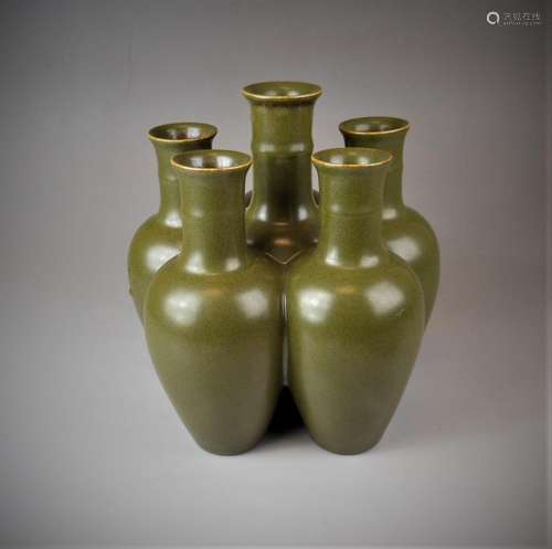 A Chinese Qing dynasty tea glazed six tube vase