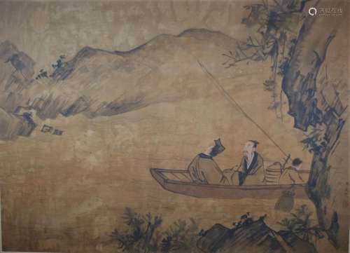 A Chinese color painting silk painted with figures, [Mayuan] mark