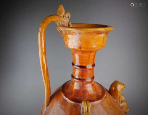 A Chinese archaic Liao style yellow glazed porcelain ewer