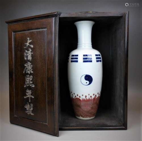 A Chinese Qing dynasty blue and white and underglazed-red vase