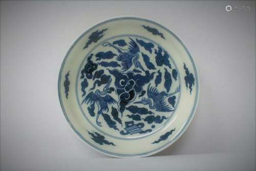 A Chinese Qing dynasty blue and white porcelain plate