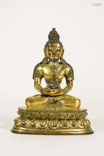 CHINESE QING DYNASTY GILT BRONZE SEATED BUDDHA