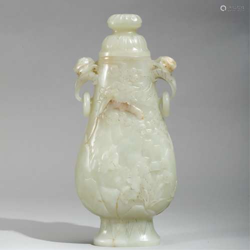 CHINESE JADE CARVED COVER VASE