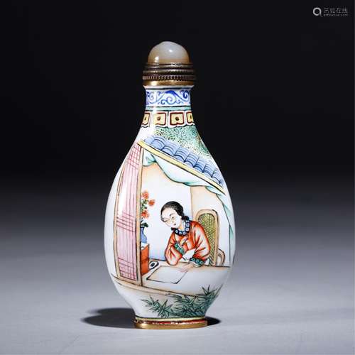 CHINESE ENAMELS ON BRONZE SNUFF BOTTLE