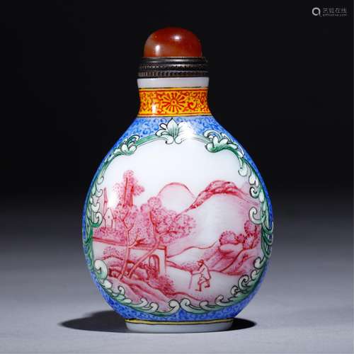 CHINESE ENAMELS ON PEKING GLASS SNUFF BOTTLE