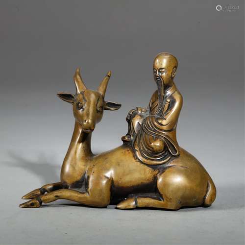 CHINESE BRONZE SCHOLAR RIDING DEER